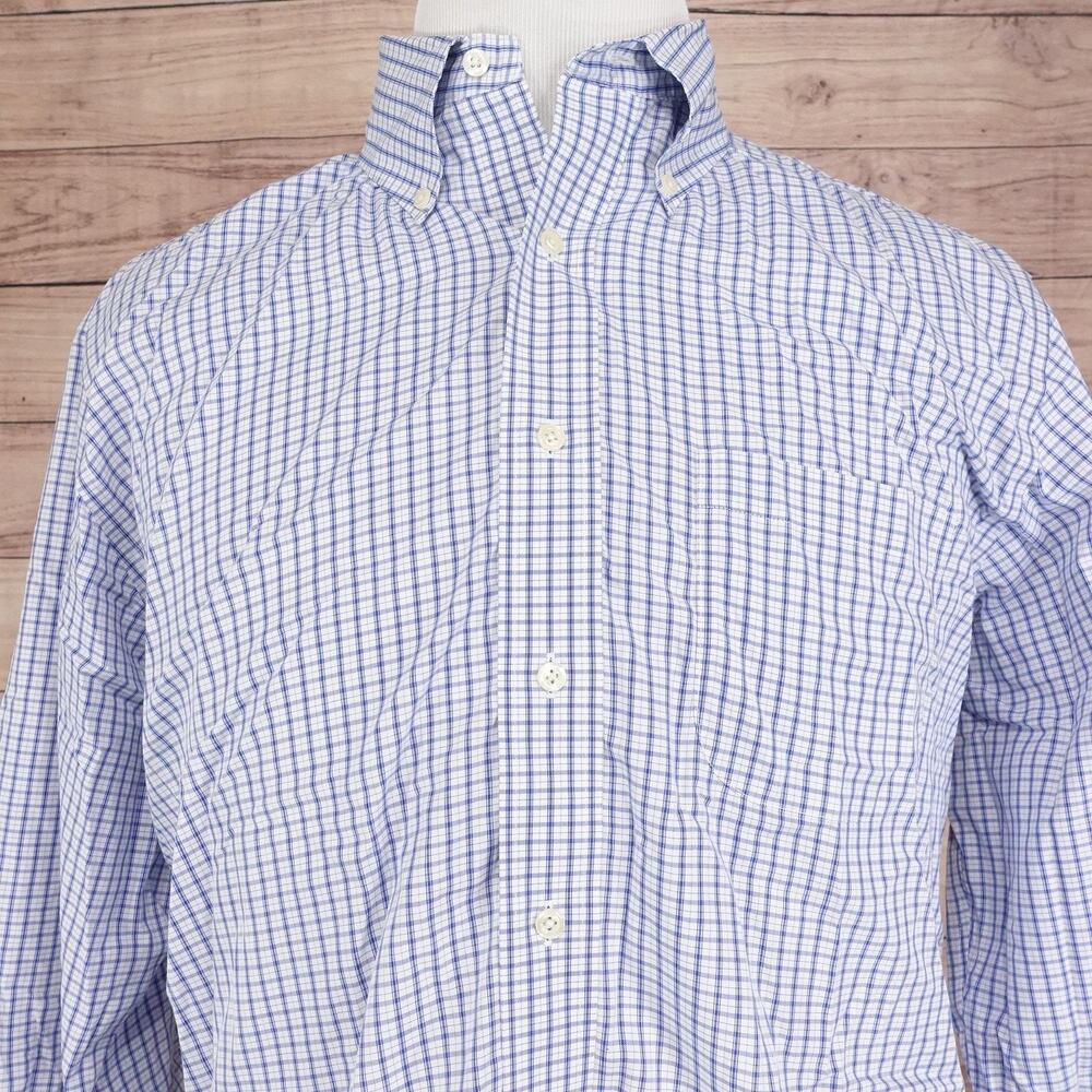 Brooks‎ Brothers Shirt Mens 17-36 Blue White Check Button Down Non-Iron Supima